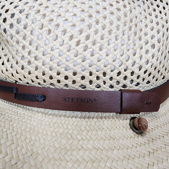 STETSON Airway Natural Straw Vented Panama Safari Hat Large Chin Strap Travel - Picture 2 of 16